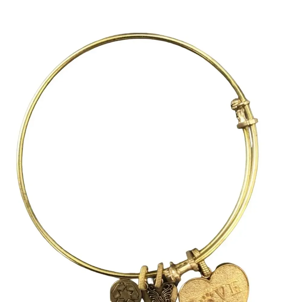 Angelica Gold Paw Heart Charm Bangle Bracelet